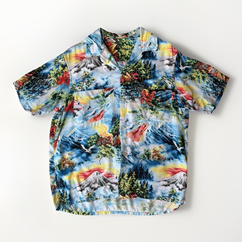 Vintage Pennys Hawaiian Shirt M Multicolor 60s Loop Collar Hawaii Art